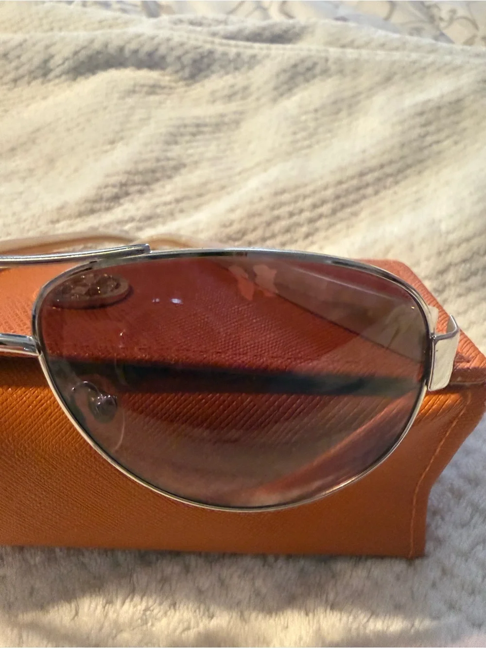 Tory Burch Silver Frame Sunglasses with Brown Lenses